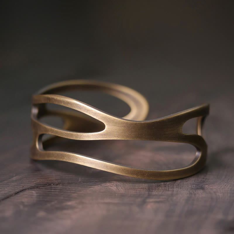 Bracelet manchette ajustable en cuivre et laiton courbé vintage Buddha Stones