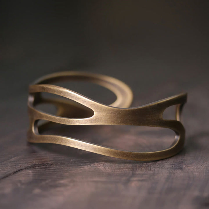 Bracelet manchette ajustable en cuivre et laiton courbé vintage Buddha Stones