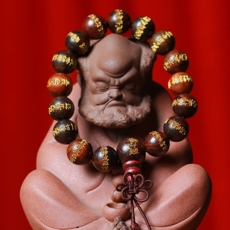 Bracelet de guérison gravé Sutra du cœur en bois de rose tibétain