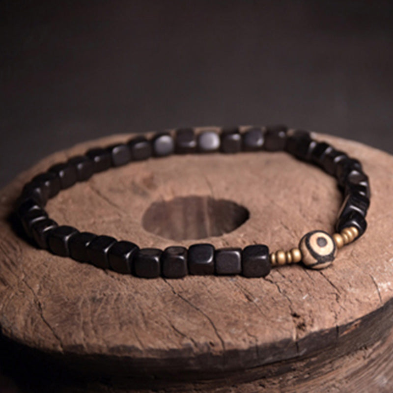 Bracelet couple paix en cuivre avec perles dzi en bois d'ébène