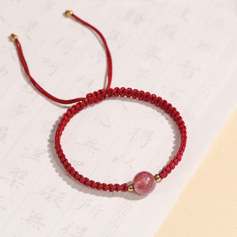 Bracelet de cheville tissé en fil rouge avec cristal de quartz fraise naturel Buddha Stones