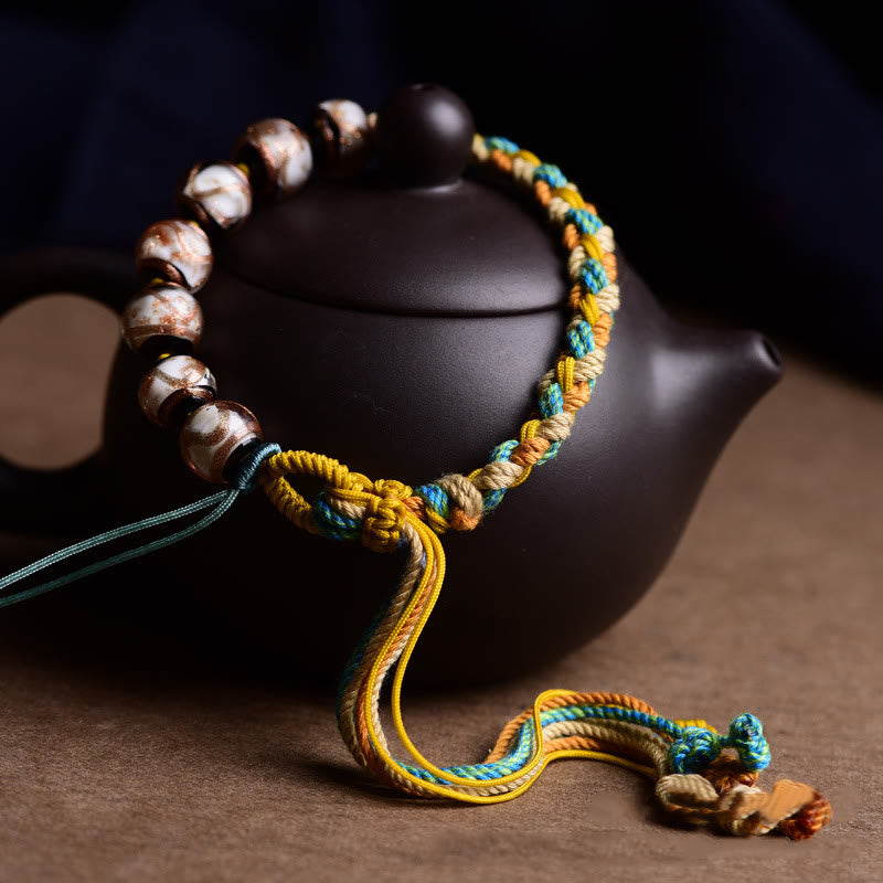 Bracelet tressé en perles de verre Liuli multicolores fait à la main avec Buddha Stones