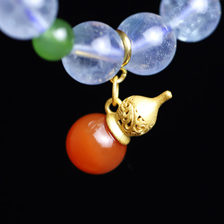 Bracelet à breloques en forme de courge de la paix en agate rouge aigue-marine