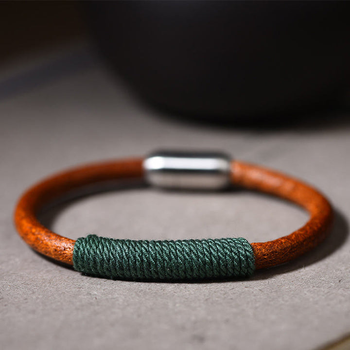 Bracelet en cuir tibétain fait main avec Buddha Stones et boucle porte-bonheur en forme de cinq éléments - image 3