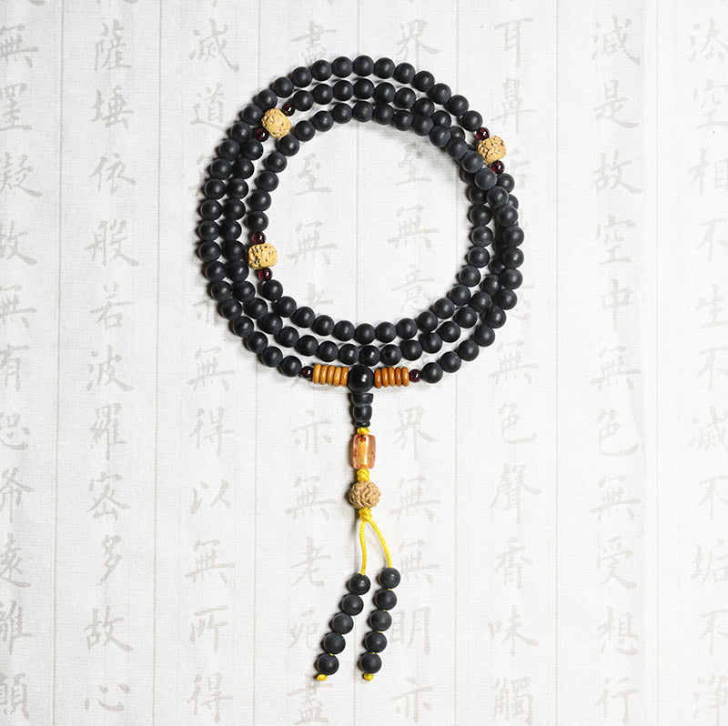 Bracelet de guérison tibétain Mala en Buddha Stones , graines de cyprès et de Bodhi, agate rouge