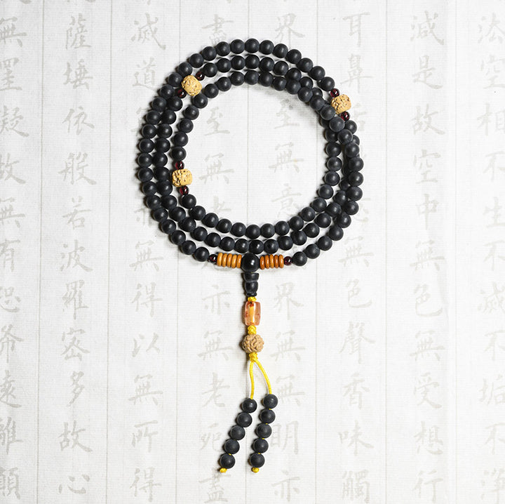Bracelet de guérison tibétain Mala en Buddha Stones , graines de cyprès et de Bodhi, agate rouge