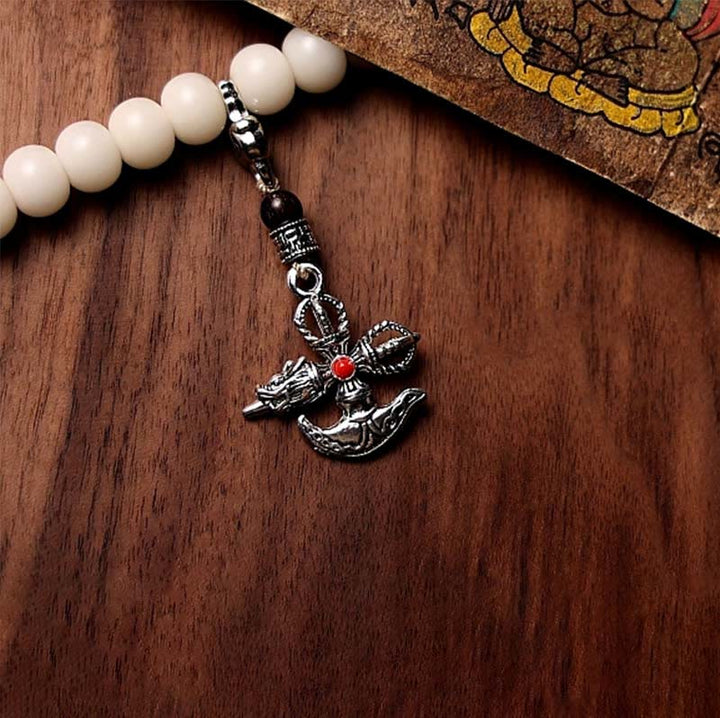 Bracelet de richesse en agate grise avec 108 perles de Mala en Buddha Stones du Tibet, graines de Bodhi, Bagua, Vajra, Dzi