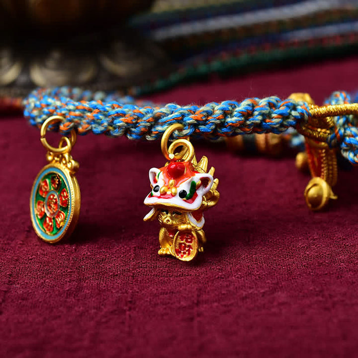 Bracelet tressé en corde avec roue de prière porte-bonheur Thangka Tibétain Zakiram Déesse de la richesse