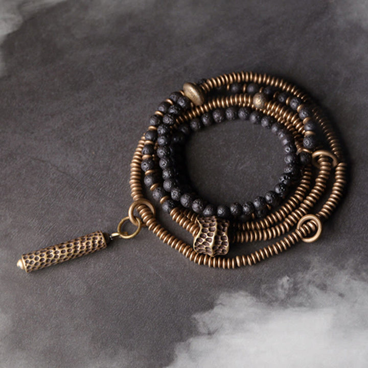 Bracelet multicouche de guérison en cuivre et pierres de lave vintage de Buddha Stones