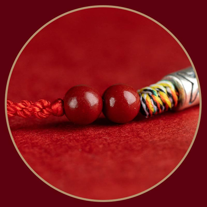 Bracelet de cheville tressé artisanal en argent sterling 925 avec perles de cinabre et poisson koï de Buddha Stones