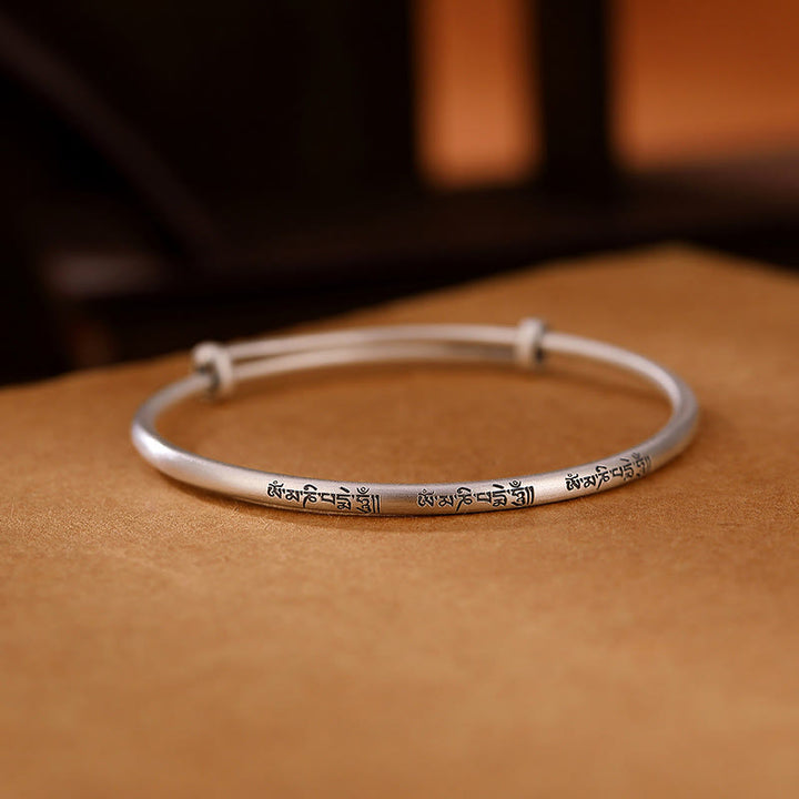 Bracelet jonc tibétain en argent sterling 999 avec Buddha Stones Om Mani Padme Hum Love