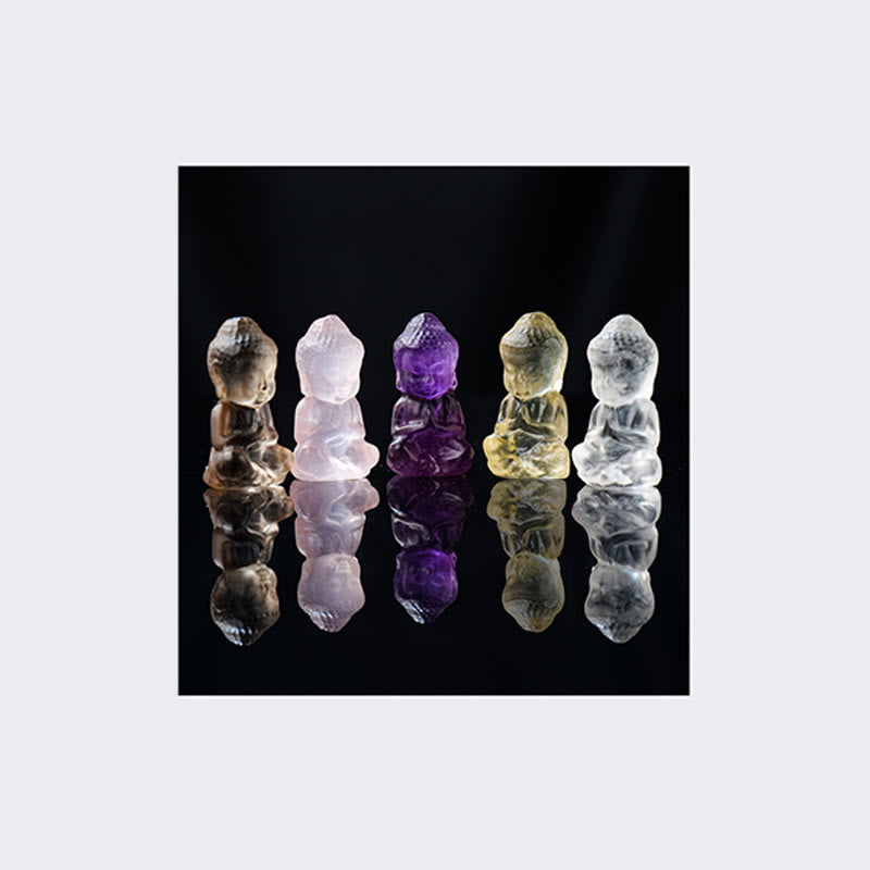 Buddha Stones Divers Cristal Améthyste Cristal Rose Cristal Blanc Citrine Bouddha Sculpté Guérison Spirituelle Collier Pendentif Décoration