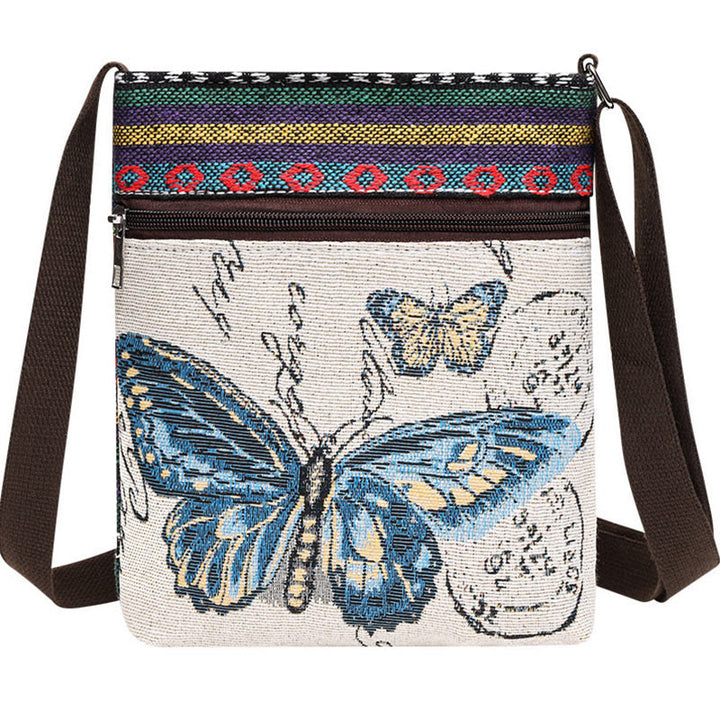 Sac fourre-tout en toile brodé Buddha Stones Elephant Butterfly Sac à bandoulière Sac à bandoulière