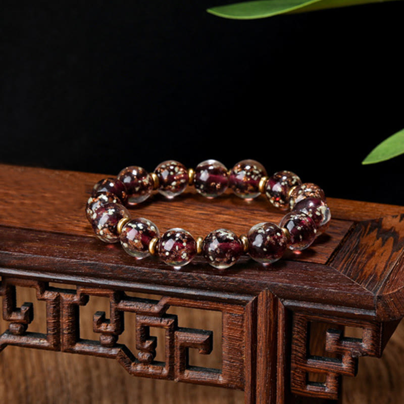 Bracelet de réussite en perles de verre Liuli fluorescentes lumineuses avec breloque de famille de bêtes avaleuses en or et Buddha Stones