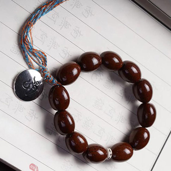 Bracelet de richesse en Buddha Stones tibétaines naturelles violettes et dorées avec rat OM, zodiaque chinois, neuf palais, huit diagrammes