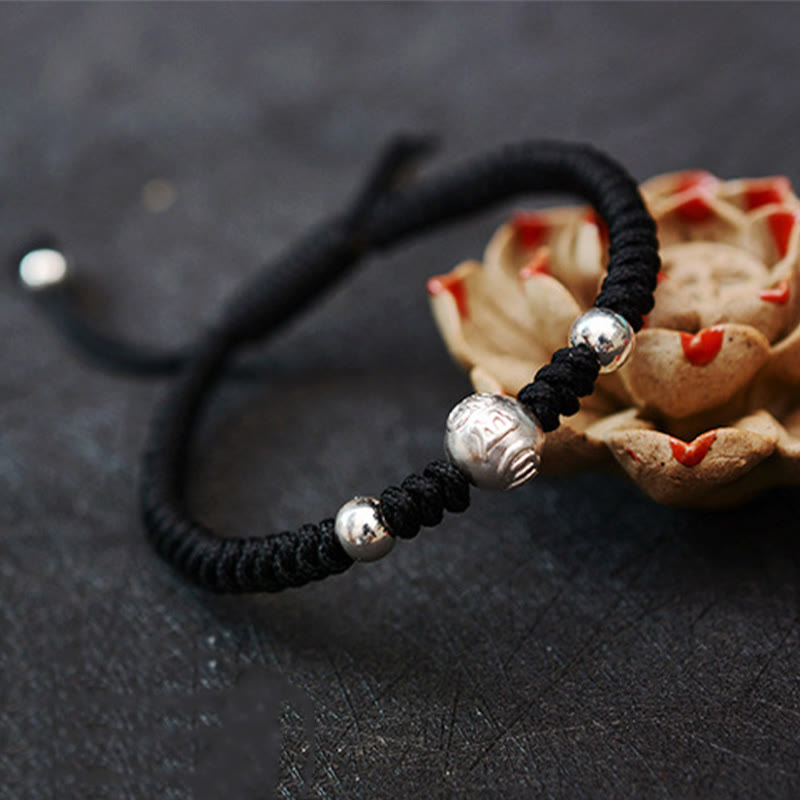 Bracelet couple en argent sterling 999 Buddha Stones et pièce de cuivre Om Mani Padme Hum
