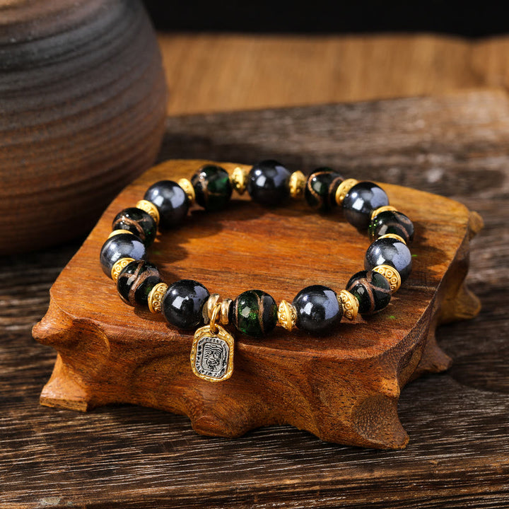 Bracelet porte-bonheur en perles de porcelaine et de verre avec encens en cendres et Buddha Stones , déesse tibétaine de la richesse, Zakiram