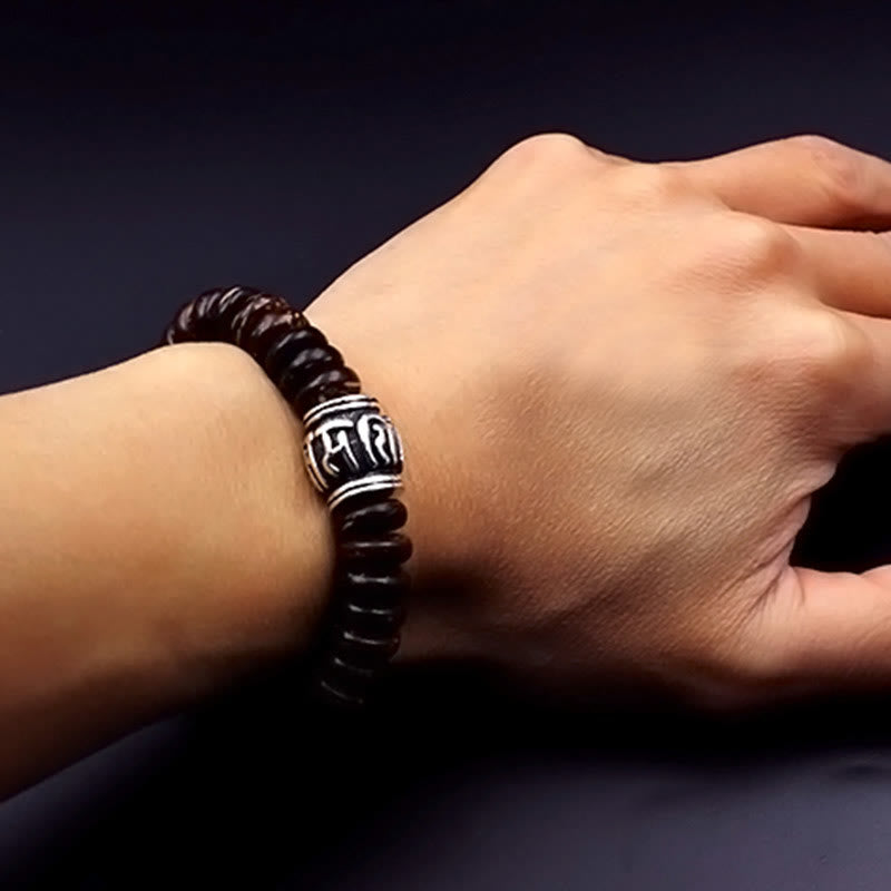 Bracelet Buddha Stones en coquille de noix de coco tibétaine naturelle Om Mani Padme Hum positif