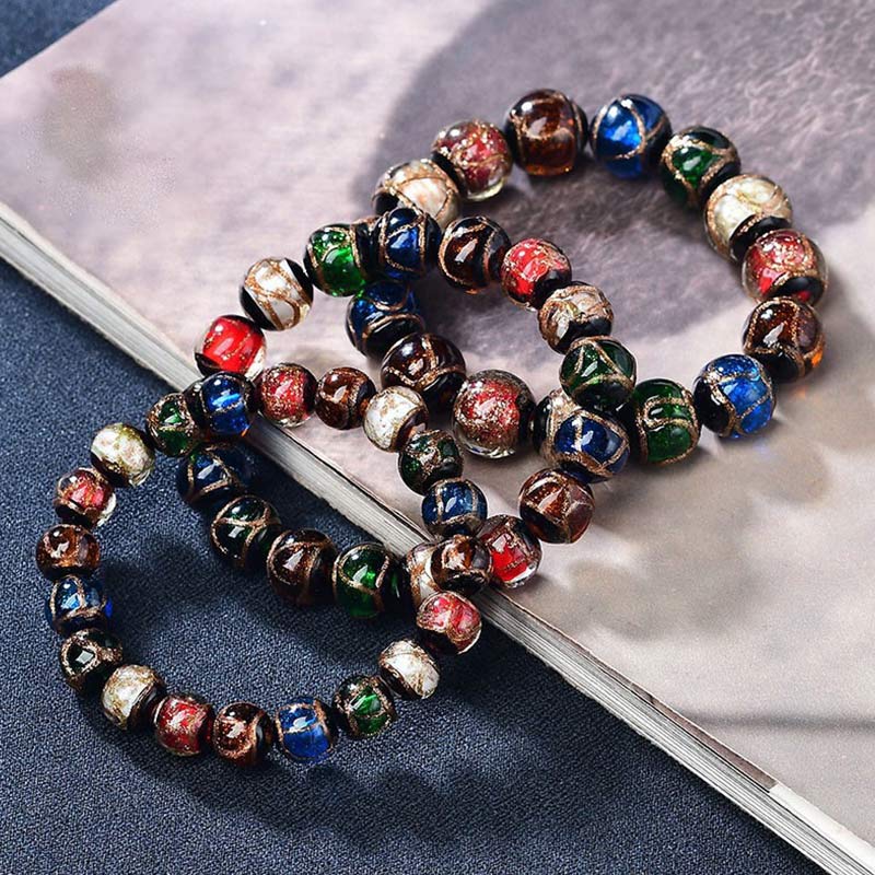 Bracelet porte-bonheur en perles de verre Liuli colorées avec Buddha Stones