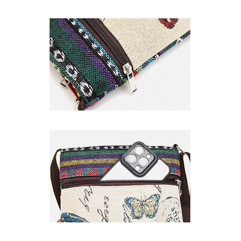 Sac fourre-tout en toile brodé Buddha Stones Elephant Butterfly Sac à bandoulière Sac à bandoulière