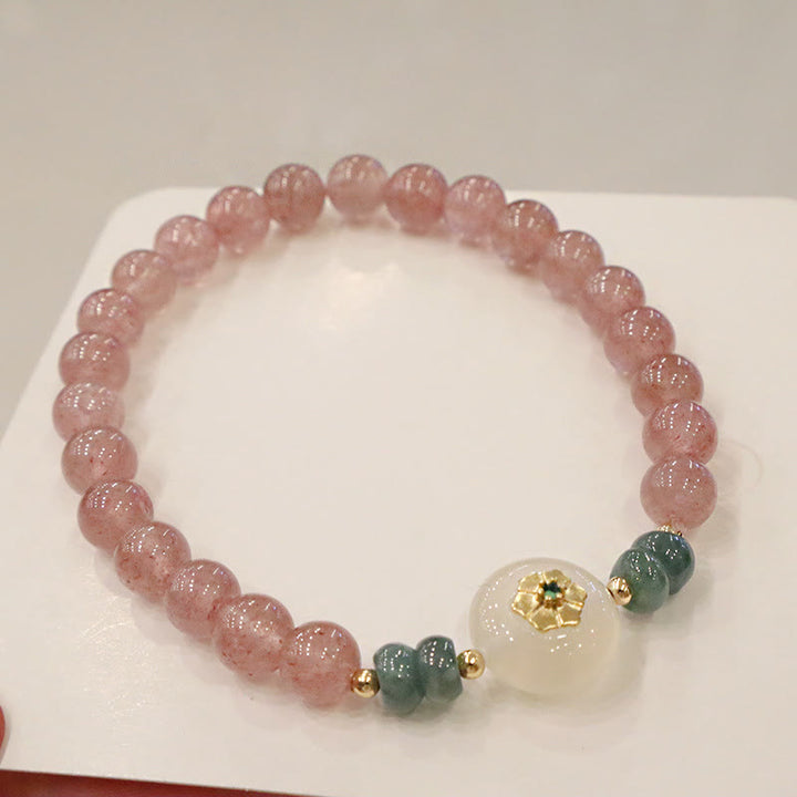 Bracelet de guérison en jade calcédoine et quartz fraise naturel Buddha Stones