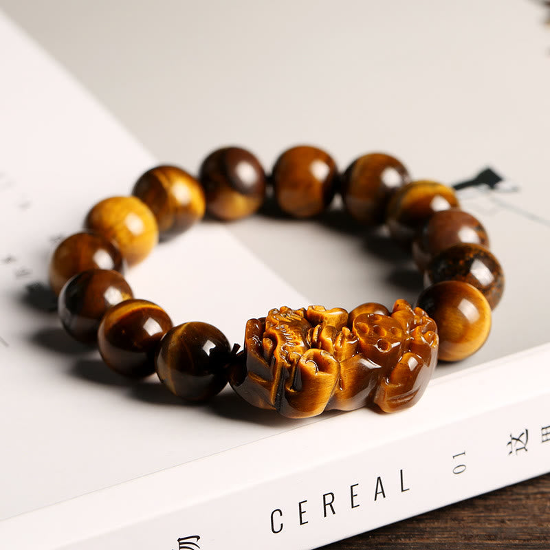Bracelet de richesse en œil de tigre naturel Buddha Stones