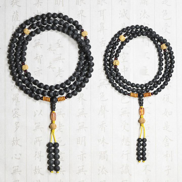 Bracelet de guérison tibétain Mala en Buddha Stones , graines de cyprès et de Bodhi, agate rouge