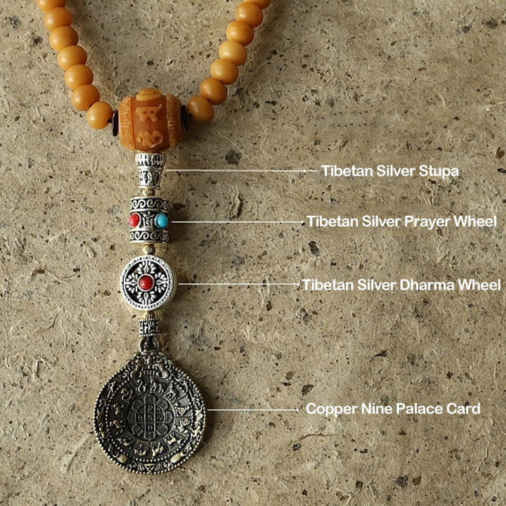 Bracelet de richesse Bagua Vajra en 108 perles de Mala en Buddha Stones du Tibet