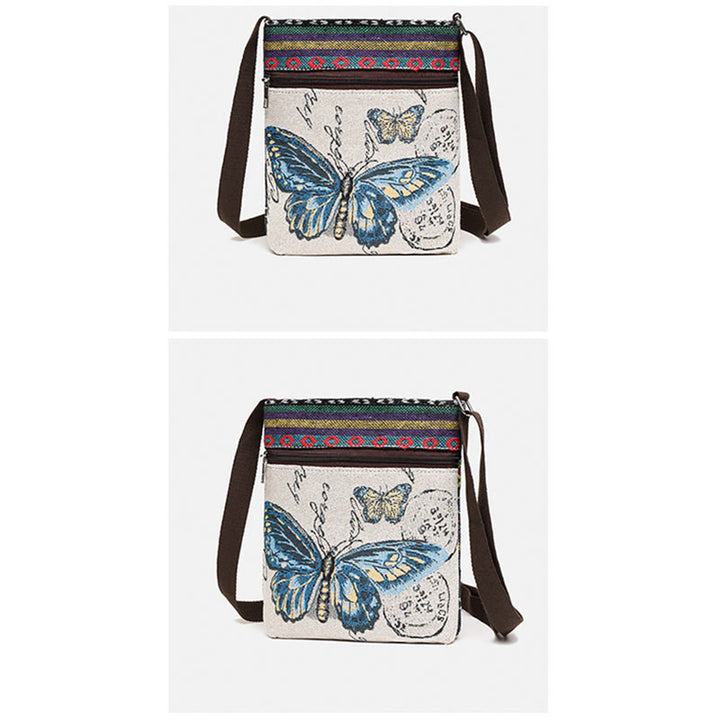 Sac fourre-tout en toile brodé Buddha Stones Elephant Butterfly Sac à bandoulière Sac à bandoulière