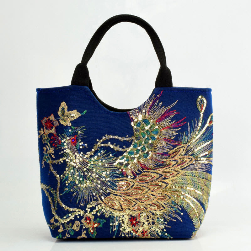 Sac fourre-tout brodé recto verso Buddha Stones Peacock Sac à bandoulière Sac à bandoulière