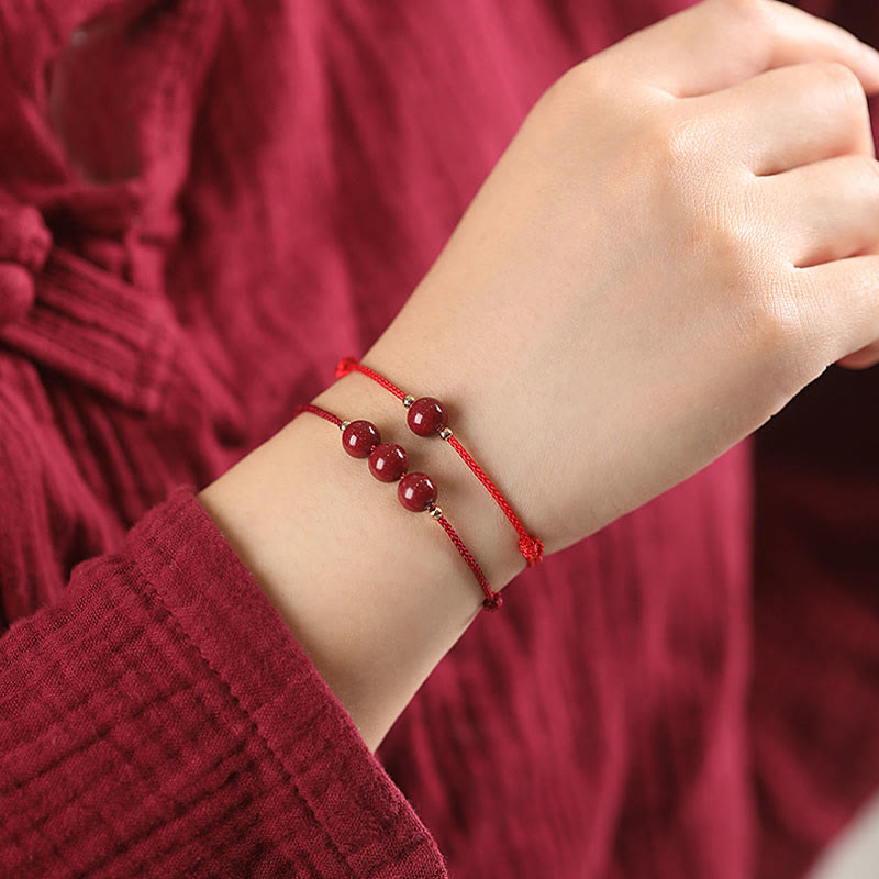 Bracelet de cheville en perles de cinabre porte-bonheur naturelles en Buddha Stones