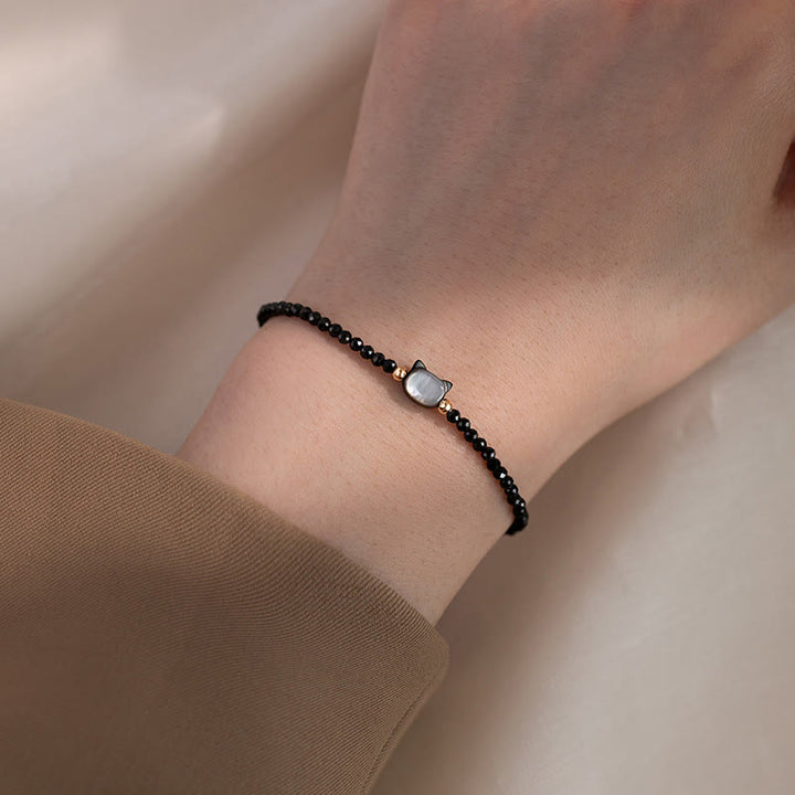 Bracelet de guérison en pierre tridacna avec spinelle noire et cristal blanc plaqué or 14 carats de Buddha Stones - image 5