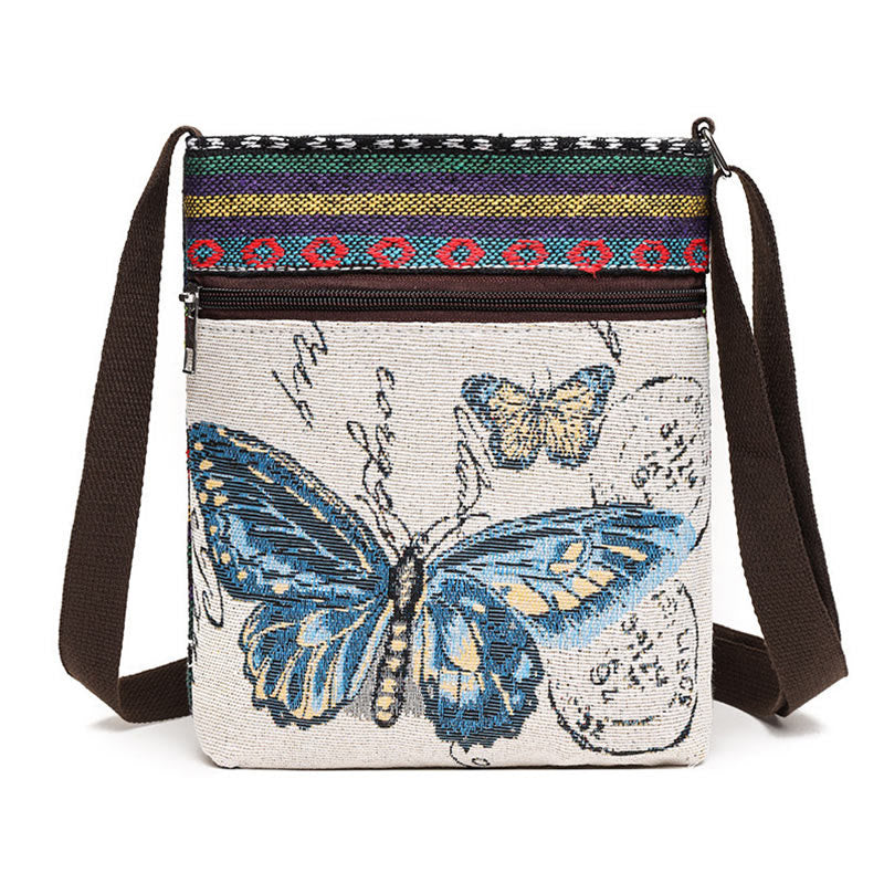 Sac fourre-tout en toile brodé Buddha Stones Elephant Butterfly Sac à bandoulière Sac à bandoulière