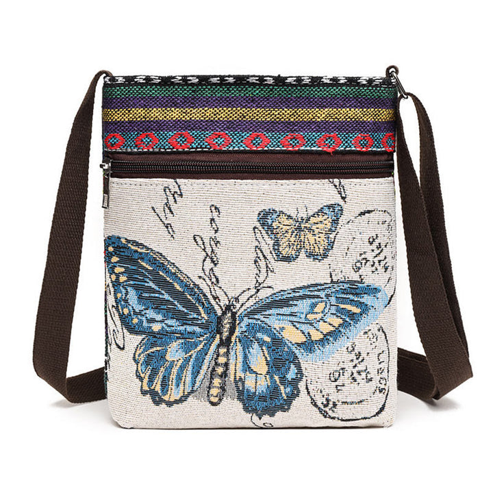 Sac fourre-tout en toile brodé Buddha Stones Elephant Butterfly Sac à bandoulière Sac à bandoulière