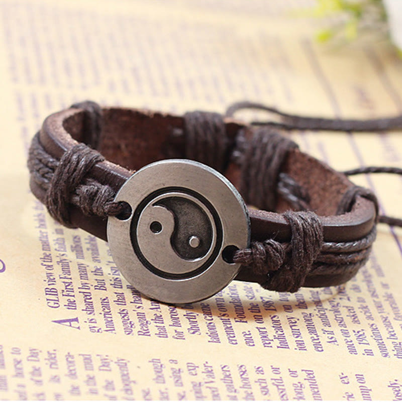 Bracelet en cuir avec cordon d'harmonie rétro Yin Yang et Buddha Stones