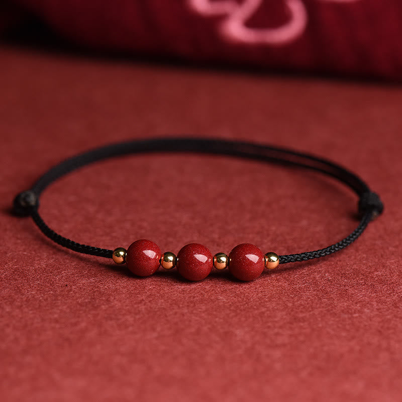 Bracelet de cheville en perles de cinabre porte-bonheur naturelles en Buddha Stones