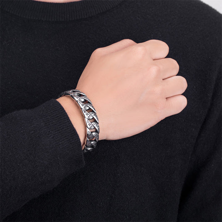 Bracelet jonc tibétain en acier titane avec Buddha Stones et mantra Om Mani Padme Hum