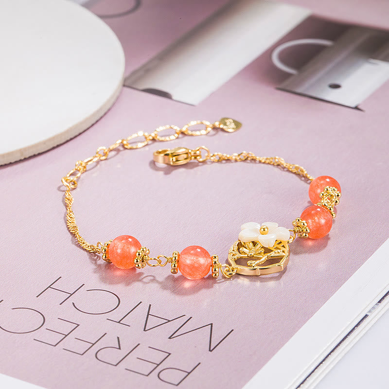 Bracelet de confiance en forme de fleur en pierre d'agate rouge Tridacna de Buddha Stones