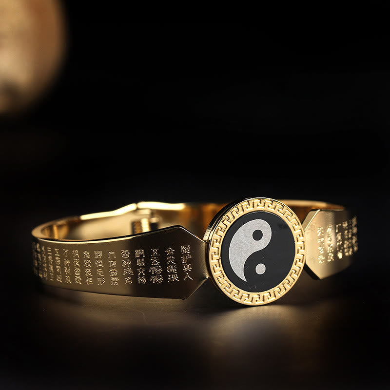 Bracelet jonc en acier titane Buddha Stones Yin Yang Lotus Om Mani Padme Hum Mantra Harmony