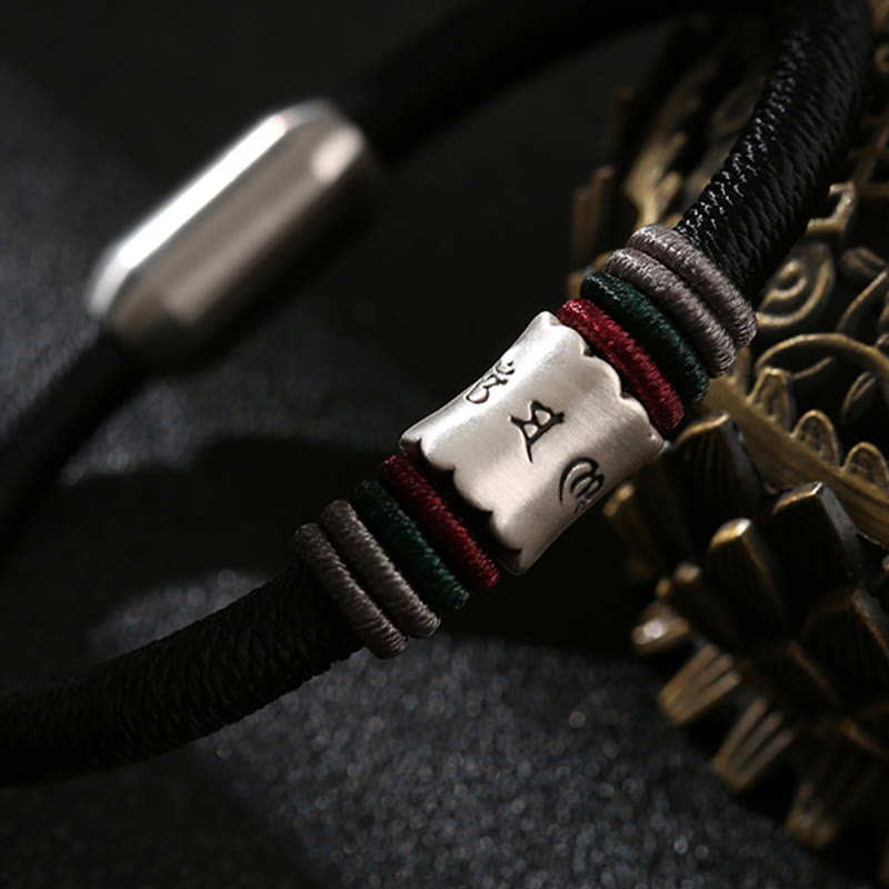 Bracelet à boucle magnétique en argent sterling 999 Buddha Stones Om Mani Padme Hum Peace