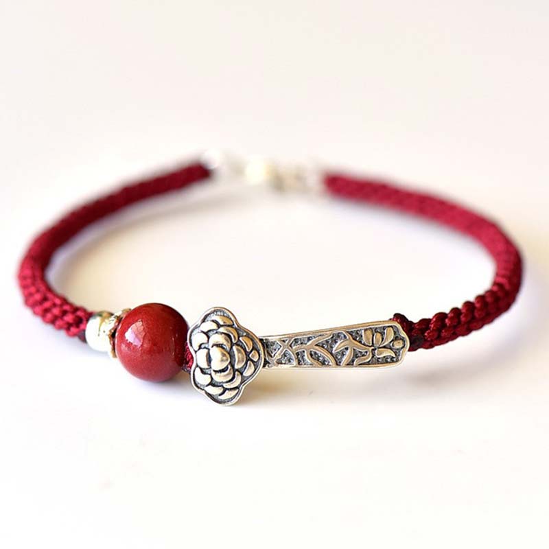 Bracelet de bénédiction en argent sterling 925 et cinabre Buddha Stones