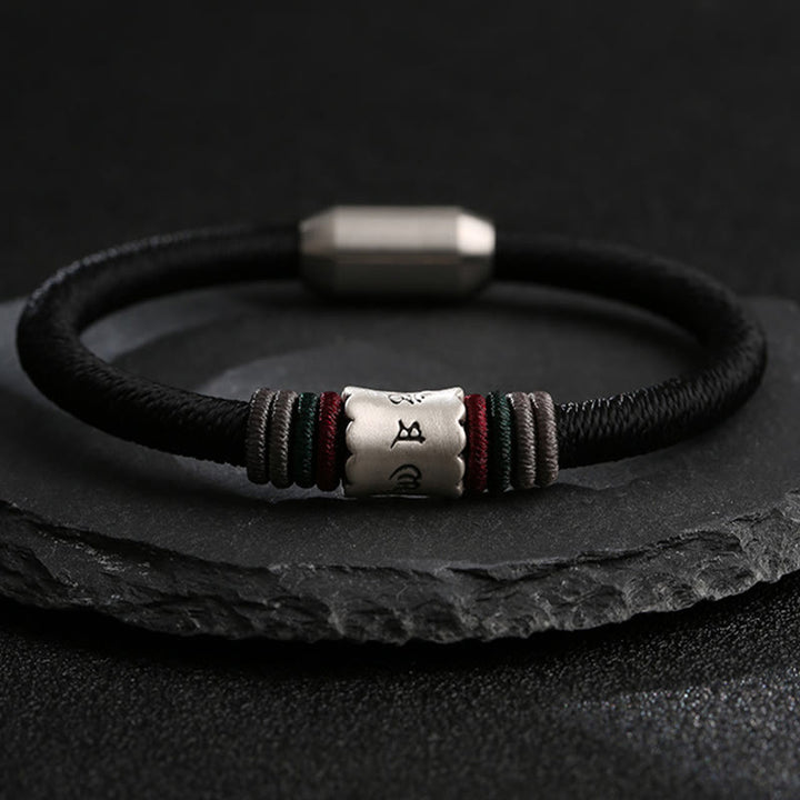 Bracelet à boucle magnétique en argent sterling 999 Buddha Stones Om Mani Padme Hum Peace