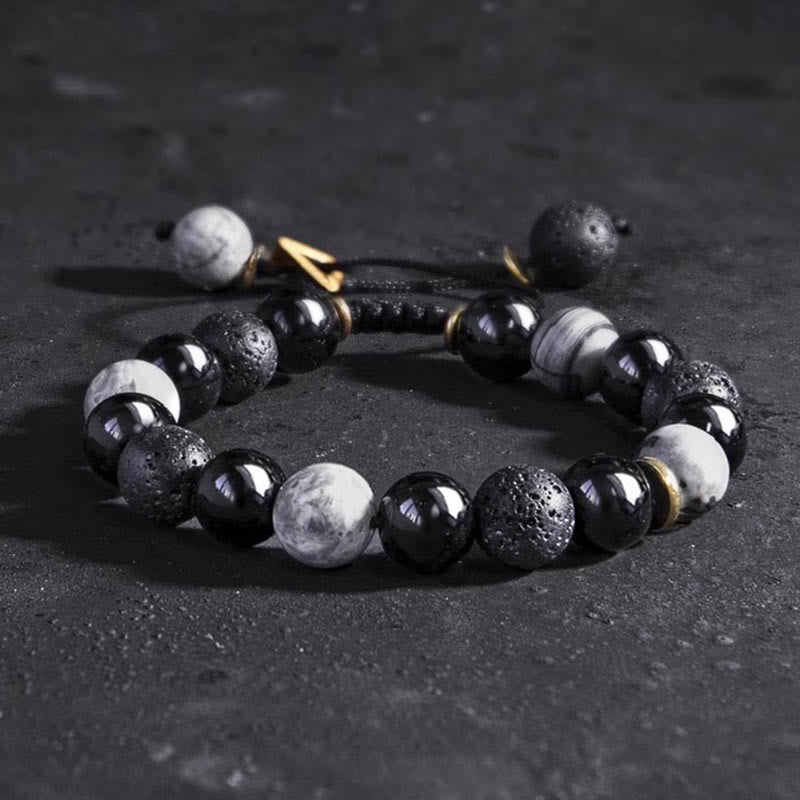 Bracelet de force Yin Yang en pierre de lave en obsidienne noire Buddha Stones