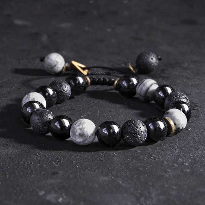 Bracelet de force Yin Yang en pierre de lave en obsidienne noire Buddha Stones