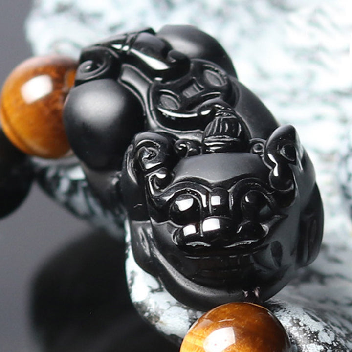 Bracelet de richesse en obsidienne arc-en-ciel œil de tigre FengShui PiXiu Buddha Stones