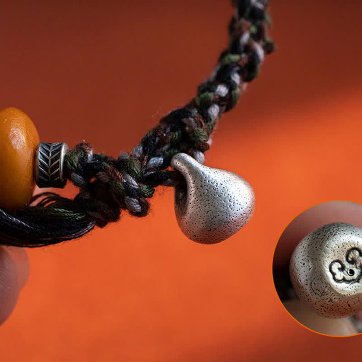 Bracelet de protection des souhaits en argent sterling 990 tibétain fait à la main avec poids en acier et ambre