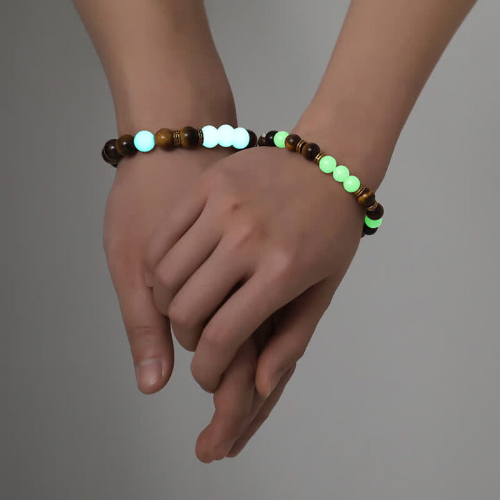Lot de 2 bracelets de protection pour couple avec perles lumineuses en œil de tigre