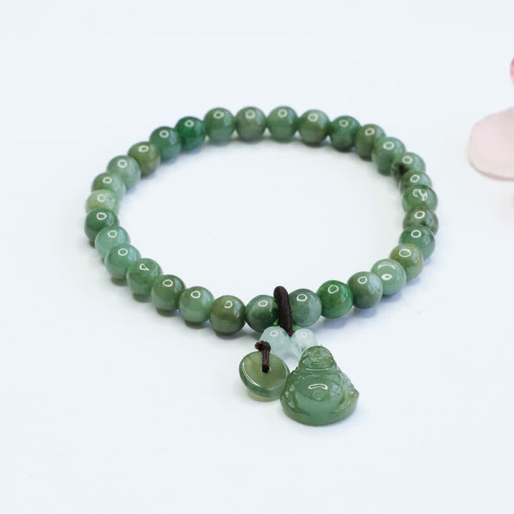 Bracelet de guérison en jade cyan Bouddha rieur de Buddha Stones