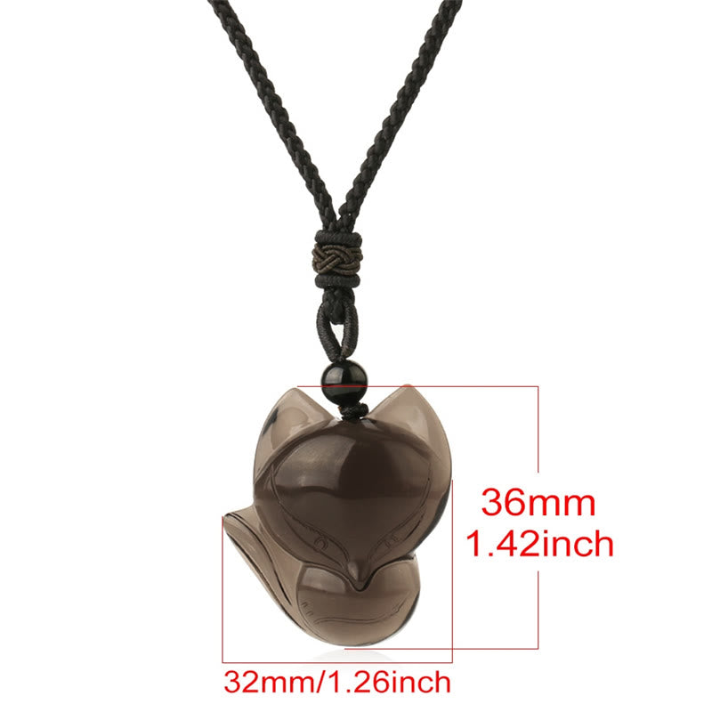Buddha Stones Collier Amulette pendentif Renard en Obsidienne noire naturelle Oeil de tigre Obsidienne glacée