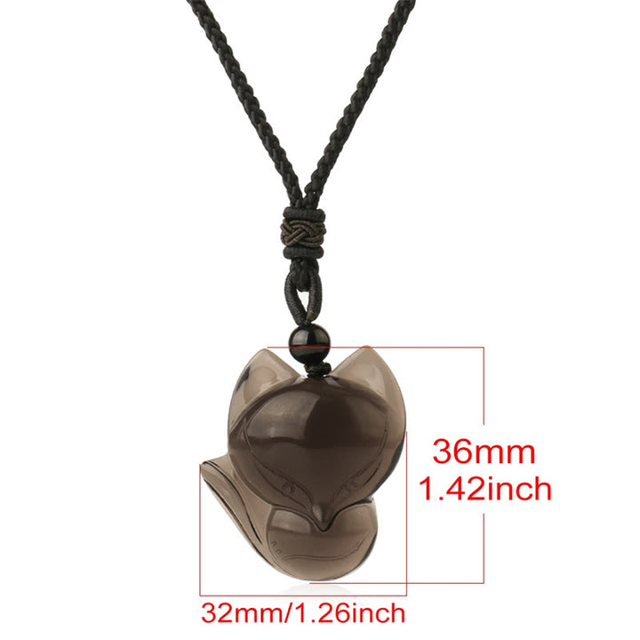 Buddha Stones Collier Amulette pendentif Renard en Obsidienne noire naturelle Oeil de tigre Obsidienne glacée